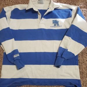 Blue and White Striped Polo Shirt